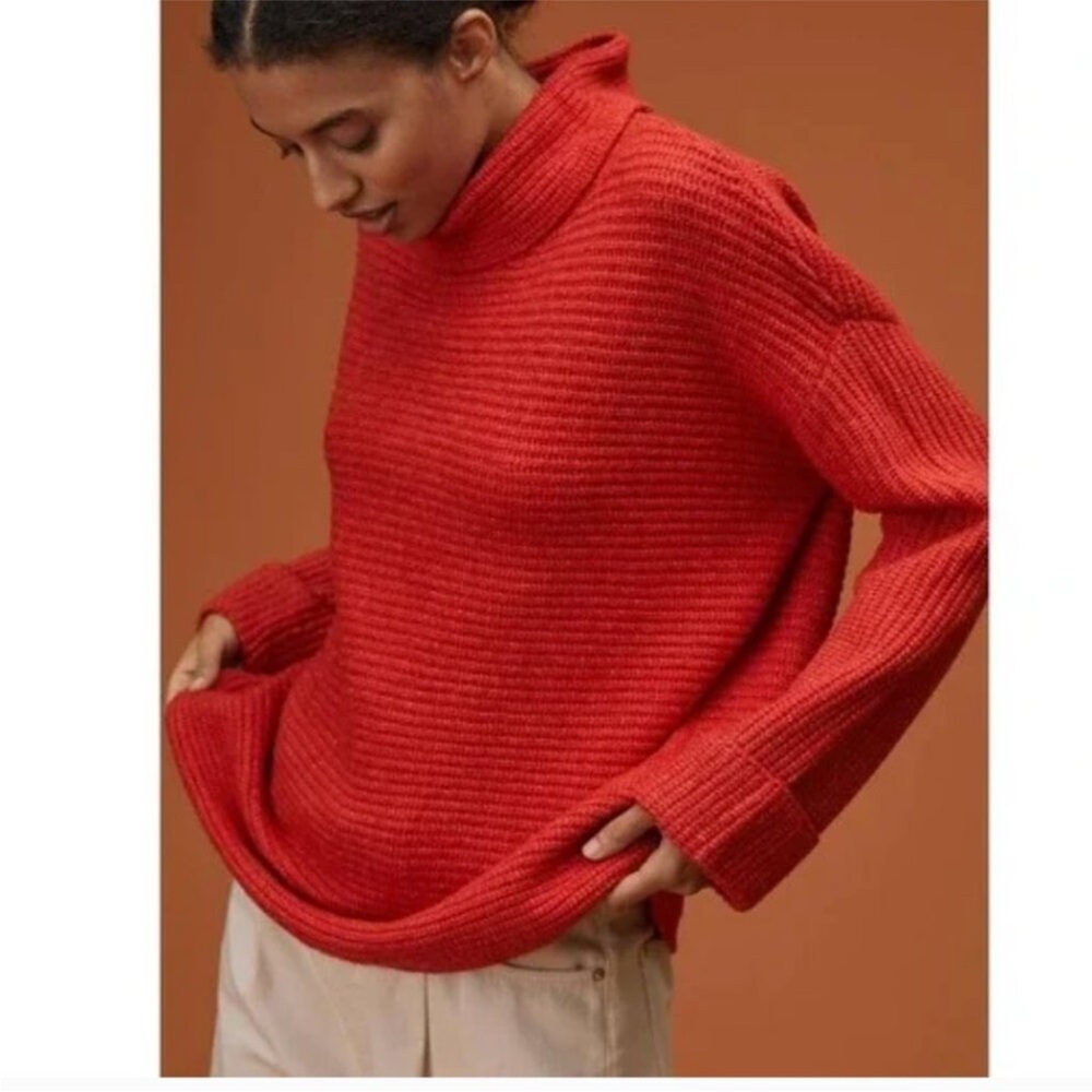 Pilcro Anthropologie Women's Size XS Red Oversized Cowl Neck Pullover Sweater